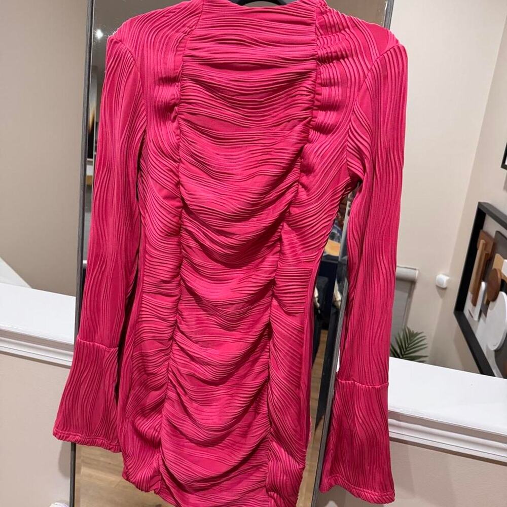 Prettylittlething pink ribbed mini dress